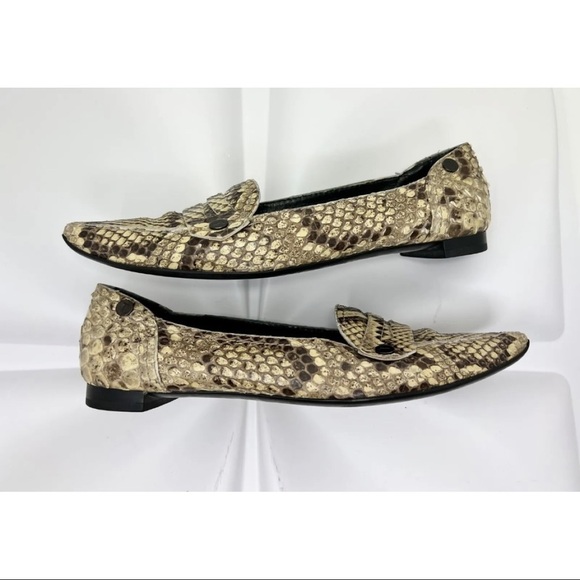 TOD'S Womens Sz 7 Brown Snakeskin Leather Loafer Square Toe w/ Dustbag - Picture 9 of 11